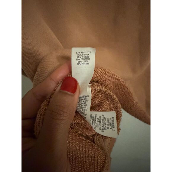 Aerie Terry Cloth Cropped Crew Neck Sweatshirt XS Tan Brown Pocket Pullover - Picture 4 of 7